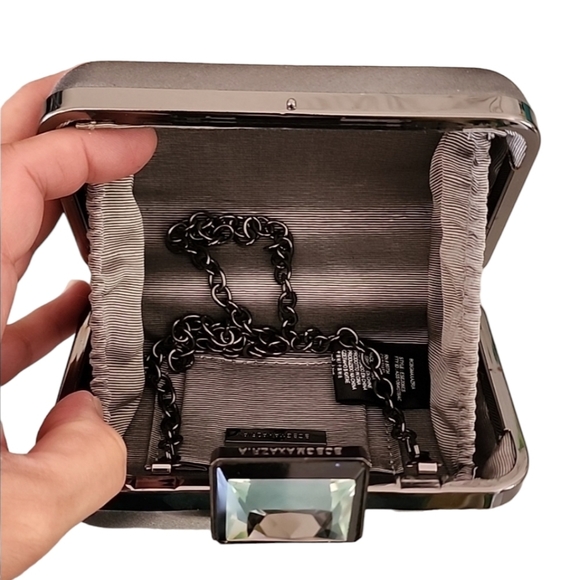 BCBG MAXAZRIA Mini Clamshell Convertible Clutch Bag Purse Metallic Chain Strap - Picture 5 of 15